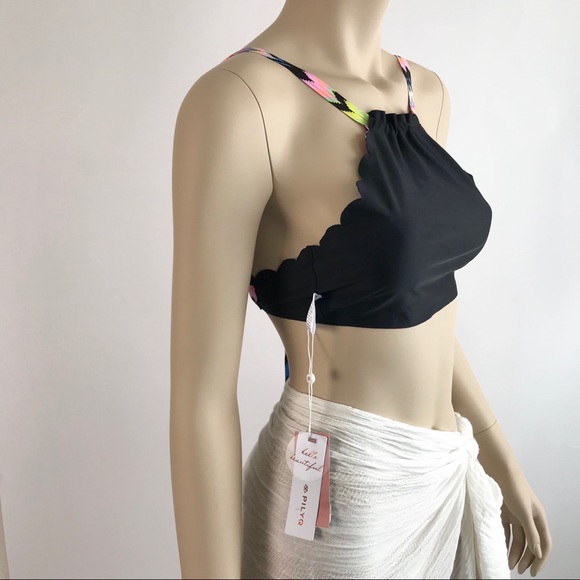PilyQ Scallop Edge Zig Zag High Neck Bikini Top - Picture 7 of 8